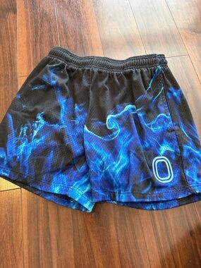 Men's Black Athletic Shorts with Blue Flame Print